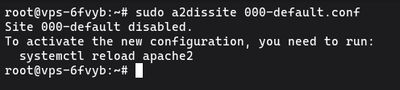 Running sudo a2dissite 000-default.conf to disable the default Apache site on Ubuntu