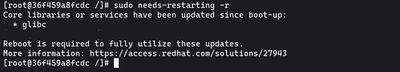 Running sudo needs-restarting -r on Fedora to check if a reboot is needed after kernel update