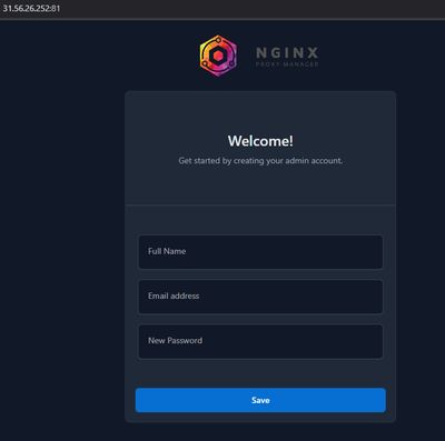 Ekran logowania do Nginx Proxy Manager