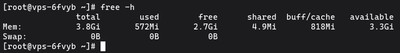 Running free -h command to check available RAM and memory cache on a Linux Server