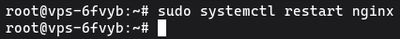 Uruchamianie sudo systemctl restart nginx aby całkowicie zrestartować Nginx i zastosować nową konfigurację na Ubuntu