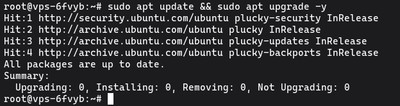 Running sudo apt update and apt upgrade -y on Ubuntu to update the system before installing WireGuard VPN