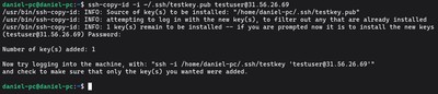 Running ssh-copy-id -i ~/.ssh/id_ed25519.pub user@your-server-ip command on AlmaLinux, CentOS, Rocky Linux & Fedora to copy the public key to the server