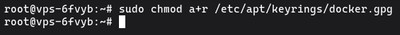 Uruchamianie sudo chmod a+r aby ustawić uprawnienia odczytu na pliku pierścienia kluczy GPG Docker na Ubuntu