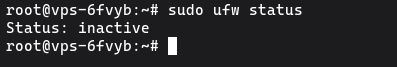 Running sudo ufw status on Ubuntu to check if UFW firewall is installed and active