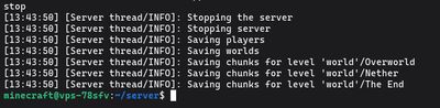 Shutting down the Minecraft server safely using the stop command