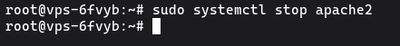 Running sudo systemctl stop apache2 to stop the Apache web server on Ubuntu