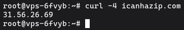 Uruchamianie curl -4 icanhazip.com na Ubuntu aby pobrać publiczny adres IP serwera