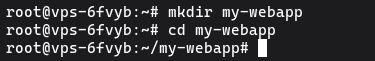 Running mkdir my-webapp and cd my-webapp to create and enter a dedicated Docker Compose project directory on Ubuntu