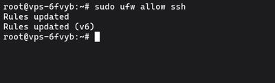 Running sudo ufw allow ssh on Ubuntu to allow SSH connections on port 22 before enabling firewall