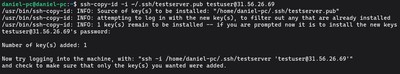Running ssh-copy-id -i ~/.ssh/id_ed25519.pub youruser@your-server-ip to copy the public key to the server