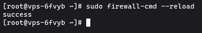 Running sudo firewall-cmd --reload on AlmaLinux to apply permanent firewall rule changes without restarting the server