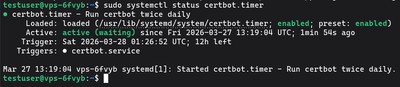 Running sudo systemctl status certbot.timer on Ubuntu/Debian - terminal output
