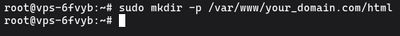 Running sudo mkdir -p to create a new website directory in /var/www on Ubuntu Apache server