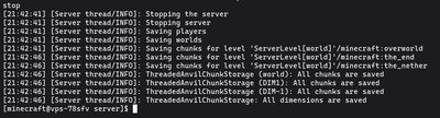 Safely shutting down the Minecraft 1.21.1 server using the stop command
