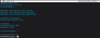 Wyłączanie logowania root w sshd_config