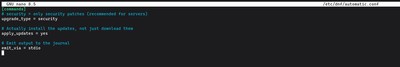 Editing /etc/dnf/automatic.conf on Fedora to configure unattended updates with nano