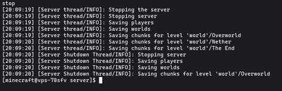 Shutting down the Minecraft server safely using the stop command
