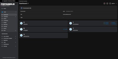 Portainer main dashboard showing a list of active Docker containers