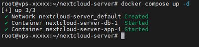Running docker compose up -d to start the Nextcloud stack