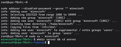 Creating a dedicated 'minecraft' user for secure server hosting