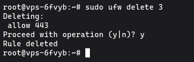 Running sudo ufw delete 3 to remove a specific UFW firewall rule by number on Ubuntu