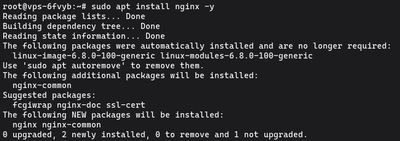 Uruchamianie sudo apt install nginx -y na Ubuntu lub Debian aby rozpocząć instalację stosu LEMP