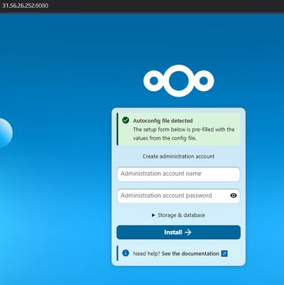 The Nextcloud setup wizard in the browser