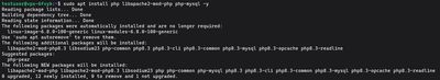Running sudo apt install php libapache2-mod-php php-mysql -y to start PHP installation