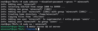 Creating a dedicated 'minecraft' user to safely host the 1.21 server