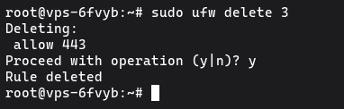 Uruchamianie sudo ufw delete 3 aby usunąć konkretną regułę zapory UFW według numeru na Ubuntu