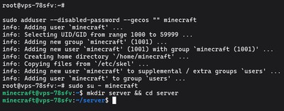 Tworzenie dedykowanego użytkownika 'minecraft' do bezpiecznego hostowania serwera