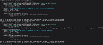 Running sudo systemctl status php8.3-fpm to verify PHP-FPM is running after installation on Ubuntu