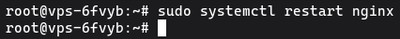 Uruchamianie sudo systemctl restart nginx aby całkowicie zrestartować Nginx i zastosować nową konfigurację na Ubuntu