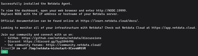 Terminal output showing the successful installation of Netdata and its telemetry agents