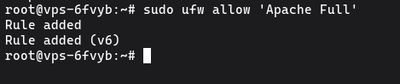 Running sudo ufw allow 'Apache Full' to open HTTP and HTTPS ports through UFW firewall on Ubuntu