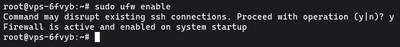 Uruchamianie sudo ufw enable aby aktywować zaporę UFW na Ubuntu z aktywnymi regułami