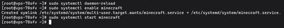Enabling and starting the minecraft systemd service in the terminal