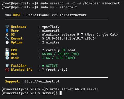 Creating a dedicated 'minecraft' user for secure server hosting