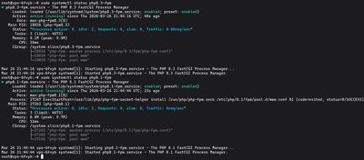 Uruchamianie sudo systemctl status php8.3-fpm aby zweryfikować że PHP-FPM działa po instalacji na Ubuntu