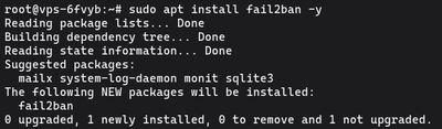 Running sudo apt install fail2ban -y on Ubuntu or Debian to install fail2ban from the apt repository