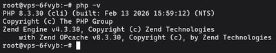 Running php -v in the terminal to check the current default PHP version on Ubuntu Linux