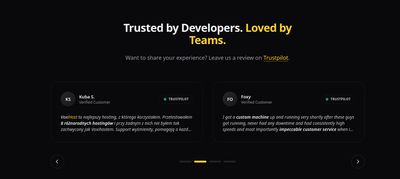 Sekcja opinii VoxiHost prezentująca integrację z serwisem Trustpilot